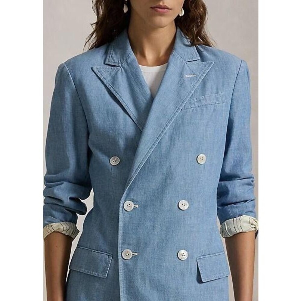 NEW Polo Ralph Lauren Women's 8 Double-Breasted Chambray Blazer • Reg Price $698 - Picture 4 of 6